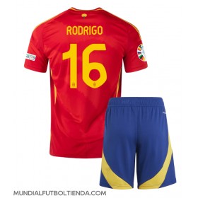 Camiseta España Rodri Hernandez #16 Primera Equipación Replica Eurocopa 2024 para niños mangas cortas (+ Pantalones cortos)